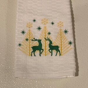 Festive White and Green Kitchen Towel